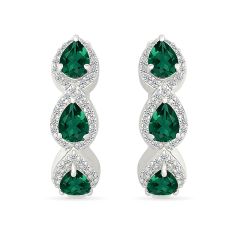 Created Emerald and Created White Sapphire Sterling Silver Hoop Earrings 1