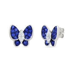 Created Blue Sapphire and Created White Sapphire Sterling Silver Butterfly Stud Earrings