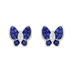 Created Blue Sapphire and Created White Sapphire Sterling Silver Butterfly Stud Earrings 1