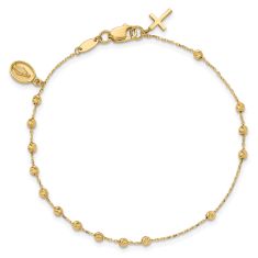 14k Yellow Gold Cross and Miraculous Medal Rosary Bracelet