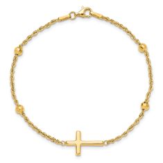 14k Yellow Gold Cross and Beaded Station Bracelet