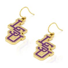 LSU Yellow Ion-Plated Stainless Steel and Enamel Drop Earrings