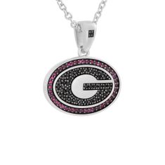 University of Georgia Created Ruby and Black Spinel Sterling Silver Pendant Necklace 1