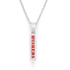University of Nebraska Stainless Steel and Enamel Diamond Accent Pendant Necklace 1