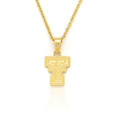 Texas Tech Yellow Ion-Plated Stainless Steel and Enamel Diamond Accent Pendant Necklace 1