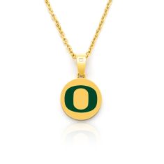 University of Oregon Yellow Ion-Plated Stainless Steel and Enamel Diamond Accent Pendant Necklace 1