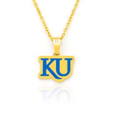 University of Kansas Yellow Ion-Plated Stainless Steel and Enamel Diamond Accent Pendant Necklace 1