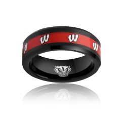 Wisconsin Badgers 8mm Black Tungsten Carbide Ring 1