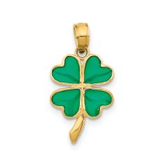 14k Yellow Gold Green Enameled Four Leaf Clover Pendant 1