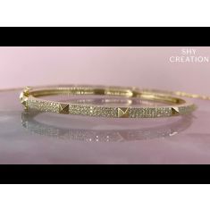Shy Creation 3/8ctw Diamond Pavé Pyramid Stud Yellow Gold Bangle Bracelet