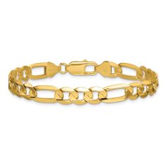 14k Yellow Gold 7.5mm Concave Open Figaro Chain Bracelet