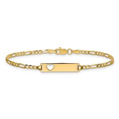 14k Yellow Gold Cut-Out Heart 5mm Figaro Link ID Bracelet 1