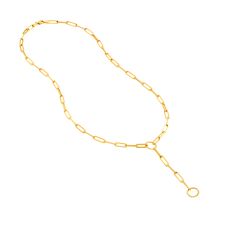 14k Yellow Gold Paperclip Chain Push Lock Lariat Necklace