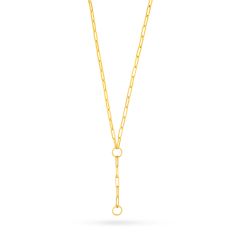 14k Yellow Gold Paperclip Chain Push Lock Lariat Necklace  1