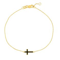 14k Yellow Gold Black Enamel Sideways Cross Bracelet 1