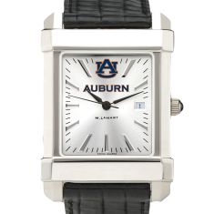 Auburn University Collegiate Silver Dial Black Leather Strap Watch 35mm by M.LaHart & Co.