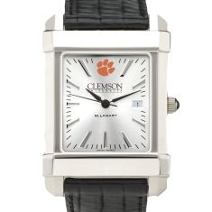 Clemson Collegiate Silver Dial Black Leather Strap Watch 35mm by M.LaHart & Co.