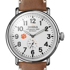 Clemson Shinola The Runwell White Dial Tan Leather Strap Watch 47mm by M.LaHart & Co.