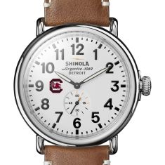 University of South Carolina Shinola The Runwell White Dial Tan Leather Strap Watch 47mm by M.LaHart & Co.