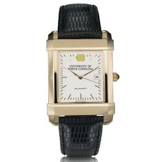 UNC Gold-Tone Quad Black Leather Strap Watch 35mm by M.LaHart & Co.