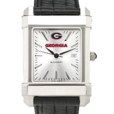 University of Georgia Collegiate Silver Dial Black Leather Strap Watch 35mm by M.LaHart & Co.