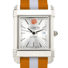 Clemson Collegiate Silver Dial Nylon Strap Watch 35mm by M.LaHart & Co.