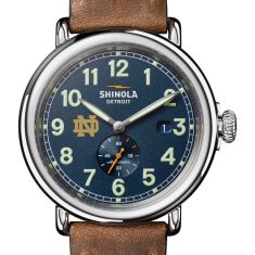 University of Notre Dame Shinola The Runwell Automatic Blue Dial Tan Leather Strap Watch 45mm by M.LaHart & Co.