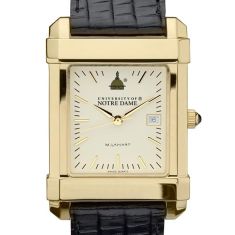 Notre Dame Gold-Tone Quad Black Leather Strap Watch 35mm by M.LaHart & Co.