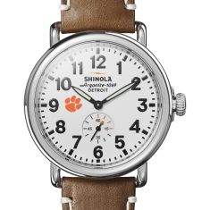Clemson Shinola The Runwell White Dial Tan Leather Strap Watch 41mm by M.LaHart & Co.