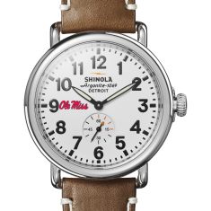 Ole Miss Shinola The Runwell White Dial Tan Leather Strap Watch 41mm by M.LaHart & Co.