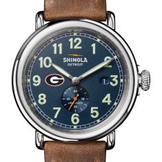 University of Georgia Shinola The Runwell Automatic Blue Dial Tan Leather Strap Watch 45mm by M.LaHart & Co.