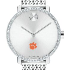 Clemson Movado BOLD Crystal Bezel Stainless Steel Mesh Bracelet Watch 34mm by M.LaHart & Co.
