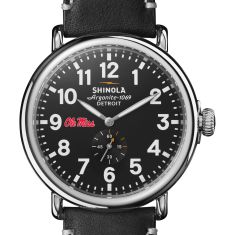 Ole Miss Shinola The Runwell Black Dial Leather Strap Watch 47mm by M.LaHart & Co.