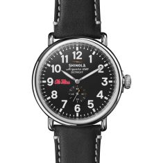 Ole Miss Shinola The Runwell Black Dial Leather Strap Watch 47mm by M.LaHart & Co.