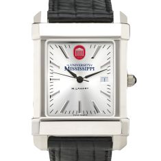 Ole Miss Collegiate Silver Dial Watch 35mm with Black Leather Strap Watch 35mm by M.LaHart & Co.