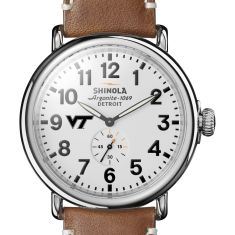 Virginia Tech Shinola The Runwell White Dial Tan Leather Strap Watch 47mm by M.LaHart & Co.