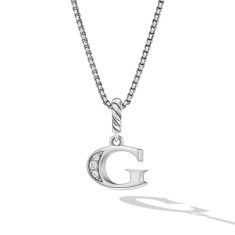 David Yurman Pave Initial Pendant Necklace in Sterling Silver with Diamond G David Yurman Pave Initial Pendant Necklace in Sterling Silver with Diamond G