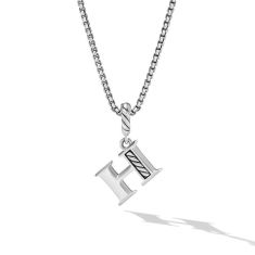 David Yurman Pave Initial Pendant Necklace in Sterling Silver with Diamond H