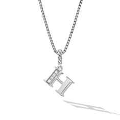 David Yurman Pave Initial Pendant Necklace in Sterling Silver with Diamond H 1