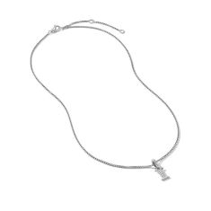 David Yurman Pave Initial Pendant Necklace in Sterling Silver with Diamond I