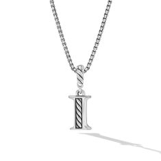 David Yurman Pave Initial Pendant Necklace in Sterling Silver with Diamond I