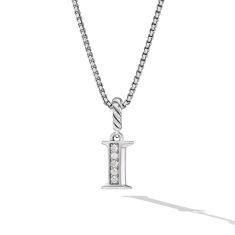 David Yurman Pave Initial Pendant Necklace in Sterling Silver with Diamond I David Yurman Pave Initial Pendant Necklace in Sterling Silver with Diamond I