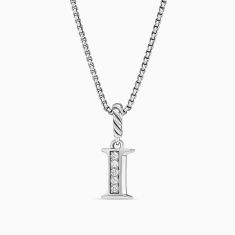 David Yurman Pave Initial Pendant Necklace in Sterling Silver with Diamond I 1