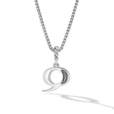 David Yurman Pave Initial Pendant Necklace in Sterling Silver with Diamond Q