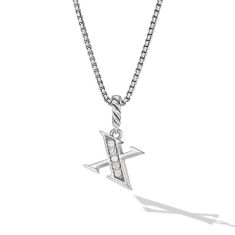 David Yurman Pave Initial Pendant Necklace in Sterling Silver with Diamond X David Yurman Pave Initial Pendant Necklace in Sterling Silver with Diamond X