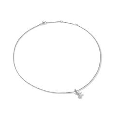 David Yurman Pave Initial Pendant Necklace in Sterling Silver with Diamond Y