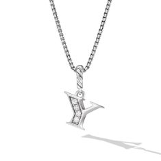 David Yurman Pave Initial Pendant Necklace in Sterling Silver with Diamond Y David Yurman Pave Initial Pendant Necklace in Sterling Silver with Diamond Y