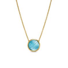 David Yurman Sculpted Cable Pendant Necklace in 18K Yellow Gold with Blue Topaz and Mother of Pearl, 11.3mm 1