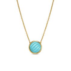 David Yurman Sculpted Cable Pendant Necklace in 18K Yellow Gold with Turquoise, 11.3mm 1