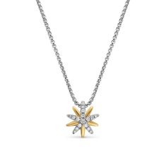 David Yurman Starburst Station Necklace in Sterling Silver with 18K Yellow Gold and Diamonds, 11.2mm 1
